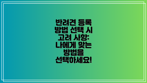 반려견 등록 방법 선택 시 고려 사항: 나에게 맞는 방법을 선택하세요!