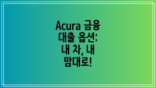 Acura 금융 대출 옵션:  내 차, 내 맘대로!
